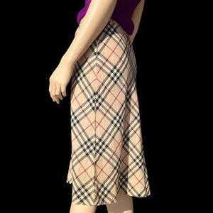 Burberry London Nova Check Plaid Wool Midi Skirt Size 12 UK